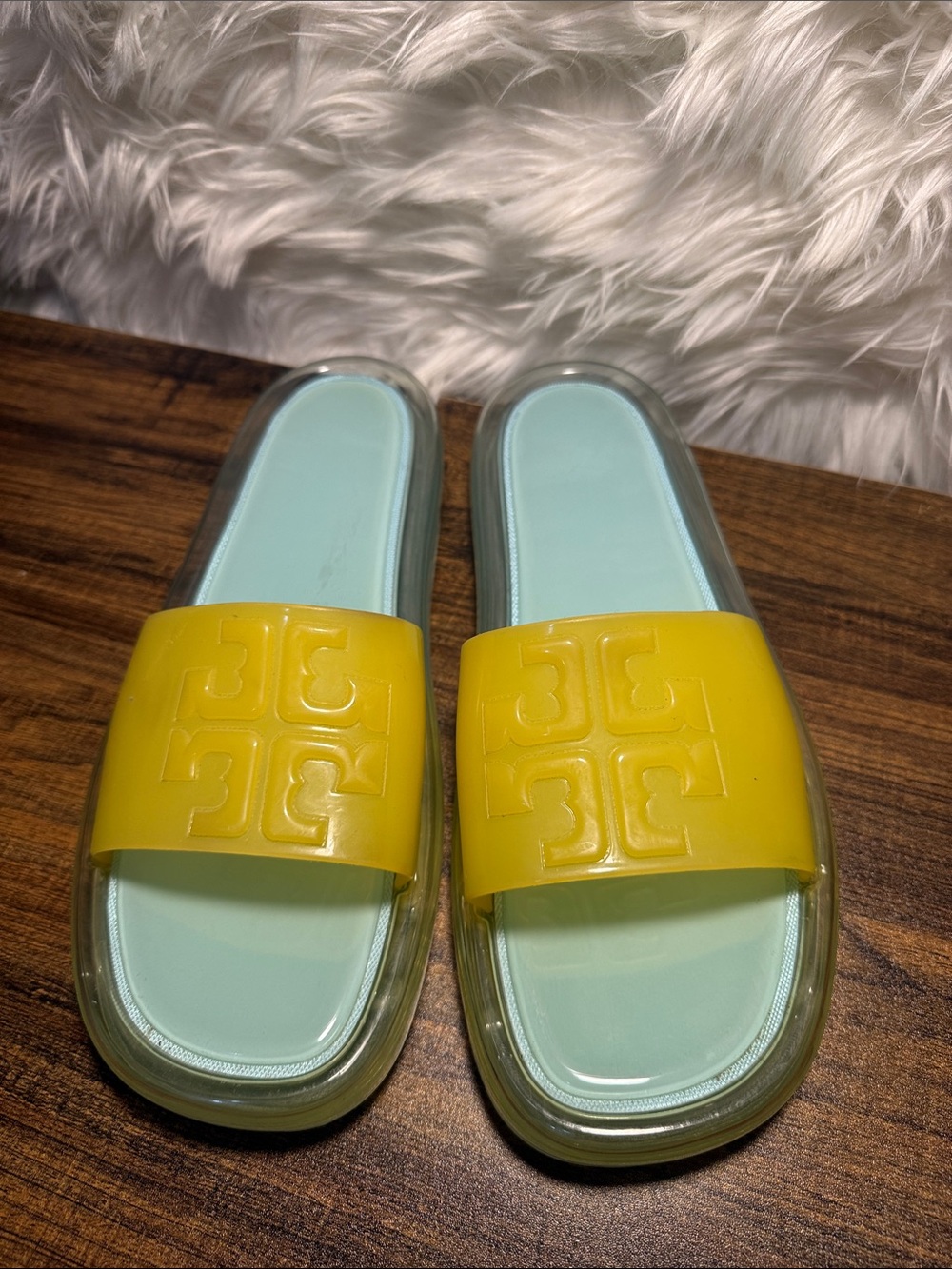Tory Burch Yellow Slide Sandals with Mint Footbed